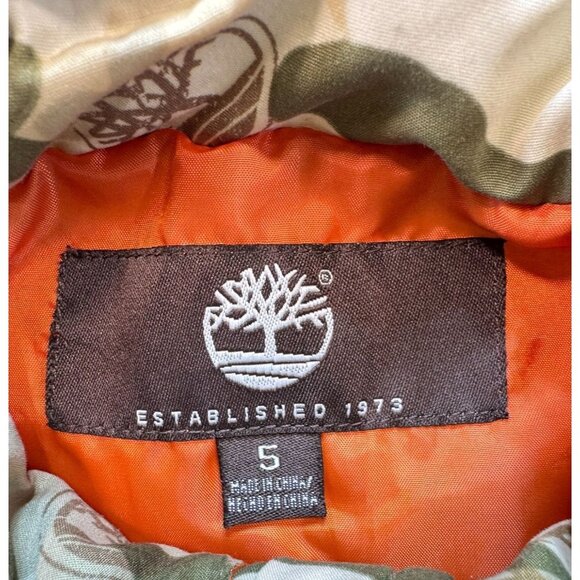 Timberland Boys Camo Outdoor Gear Puffer Vest Size 5 Orange & Green - Picture 3 of 11